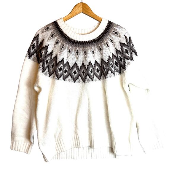 Old Navy Fair Isle Sweater Womens M Crewneck Cozy Oversized Cottagecore Preppy - Picture 1 of 10
